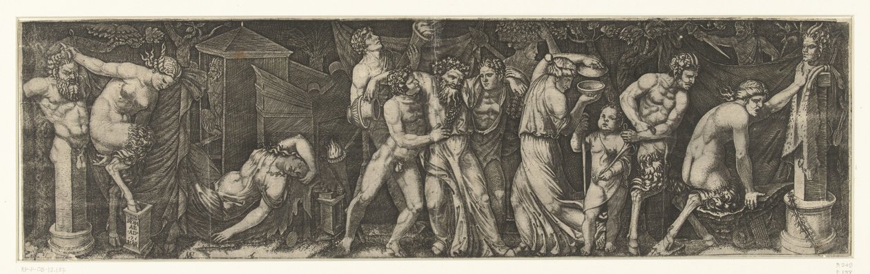 Bacchanale avec un Bacchus ivre, des satyres et des ménades - Marcantonio Raimondi