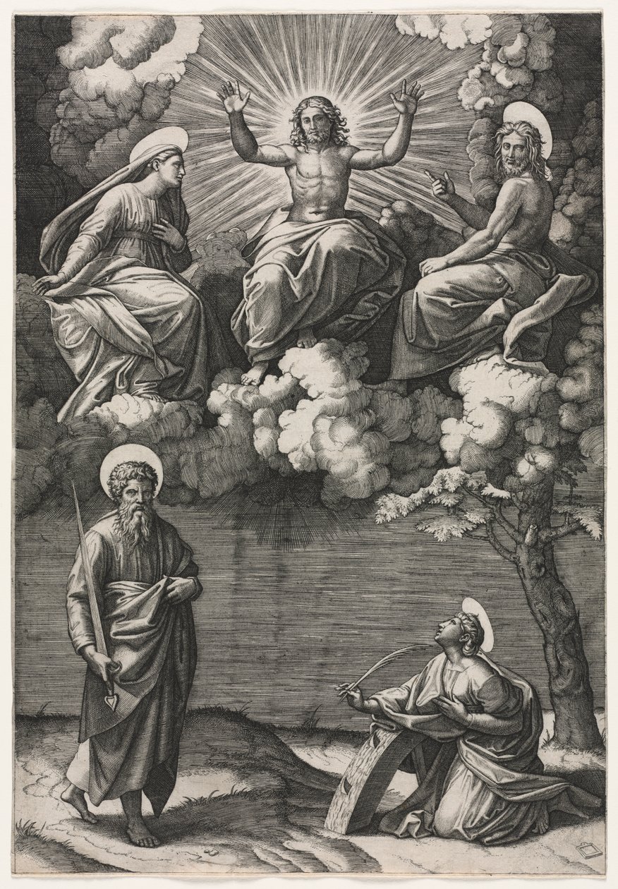 Christ, la Vierge et Saint Jean-Baptiste avec les saints Paul et Catherine - Marcantonio Raimondi