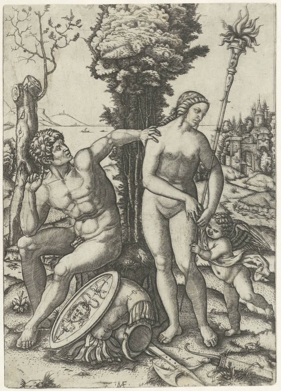 Mars et Vénus comme couple amoureux avec Amour - Marcantonio Raimondi