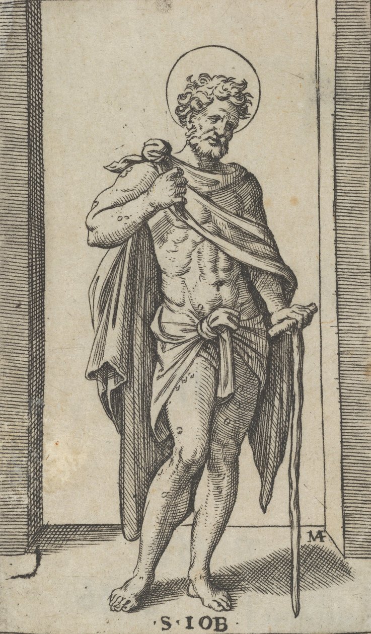 Saint Job, portant un manteau, de la série 
