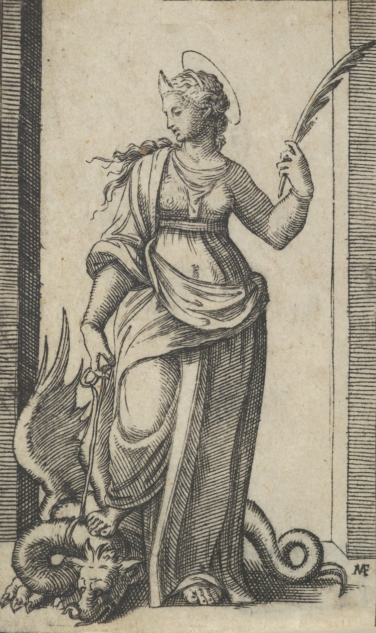 Sainte Marguerite debout, un dragon à gauche, de la série 