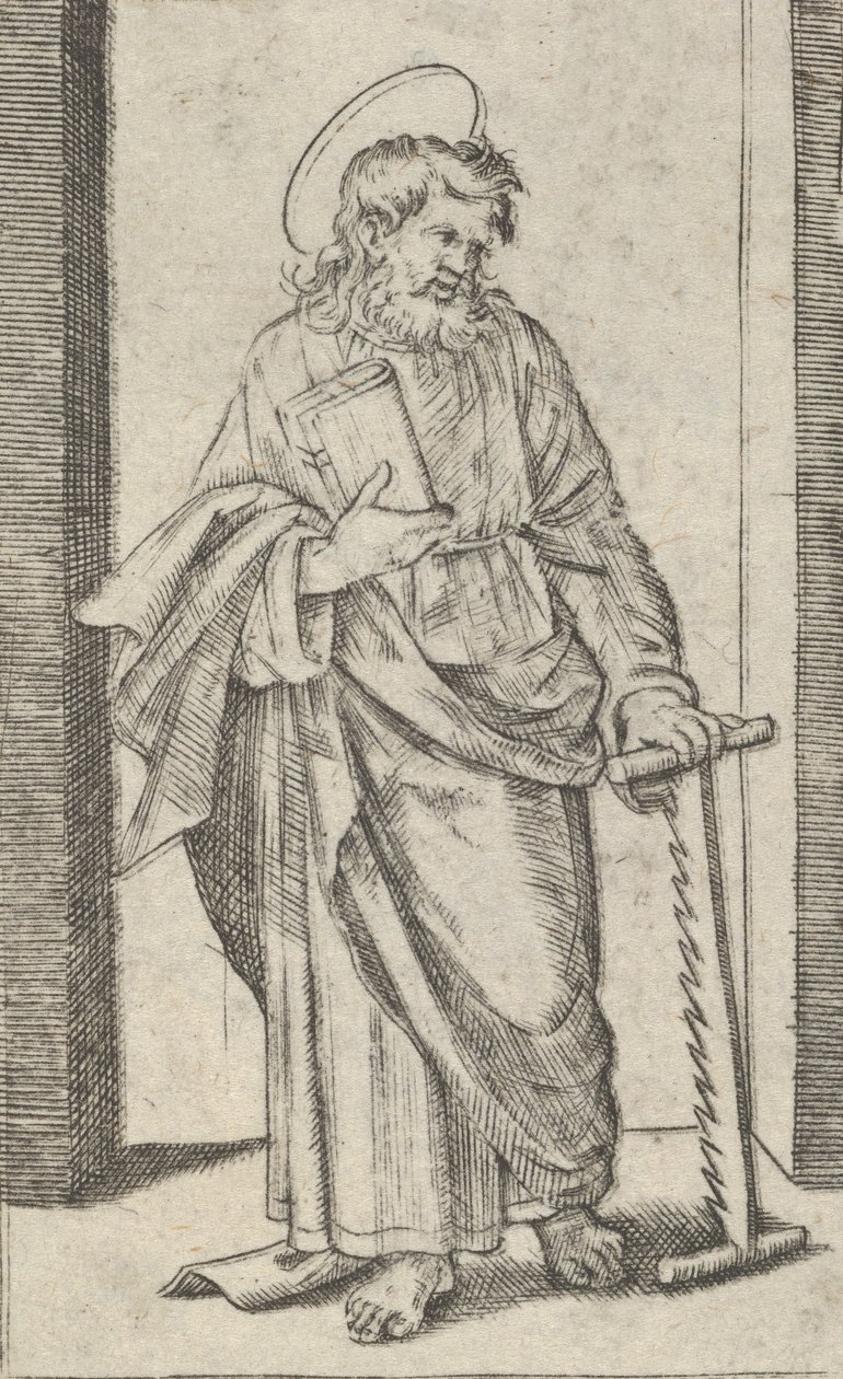 Saint Simon, une scie dans sa main gauche abaissée, de la série 