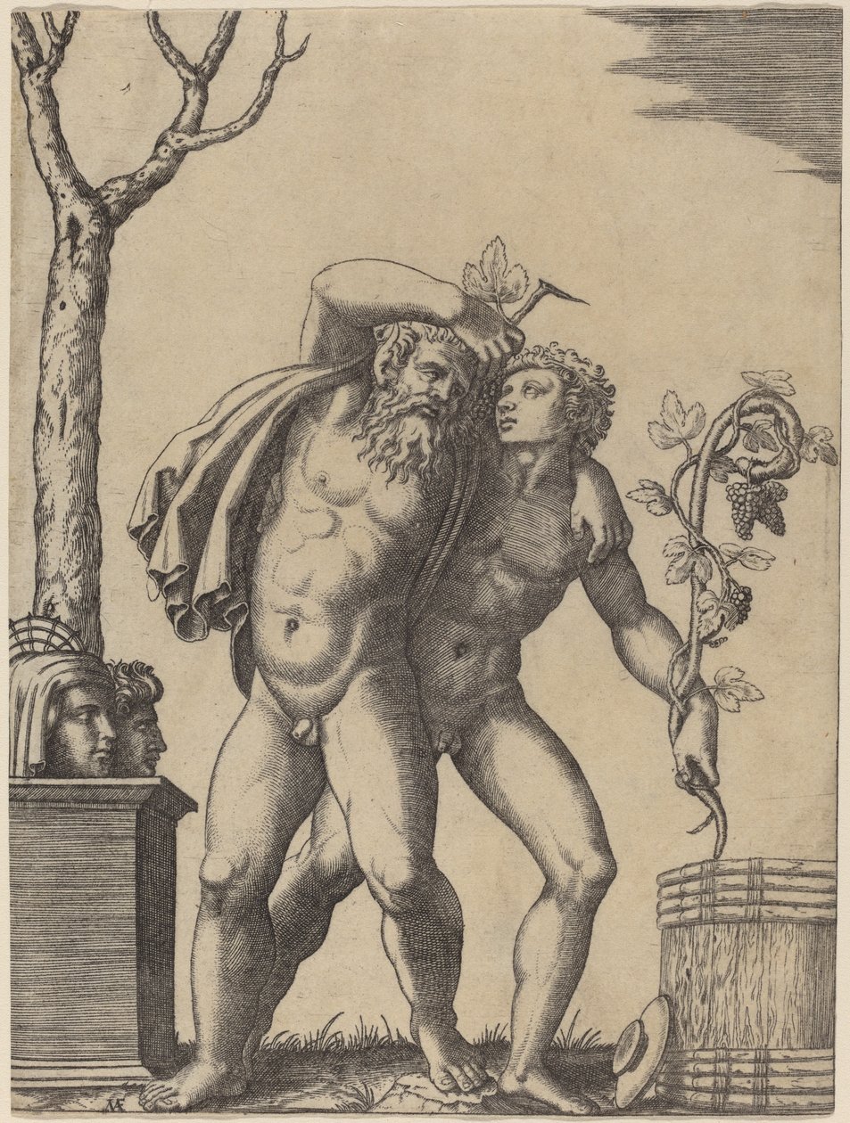 Un jeune et un vieux bacchant - Marcantonio Raimondi possibly after Raphael possibly after Giulio Romano