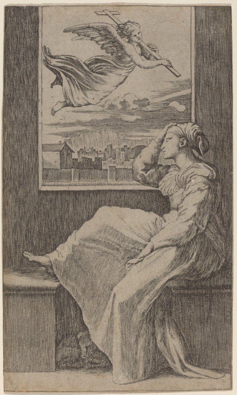 Femme pensive - Marcantonio Raimondi possibly after Raphael