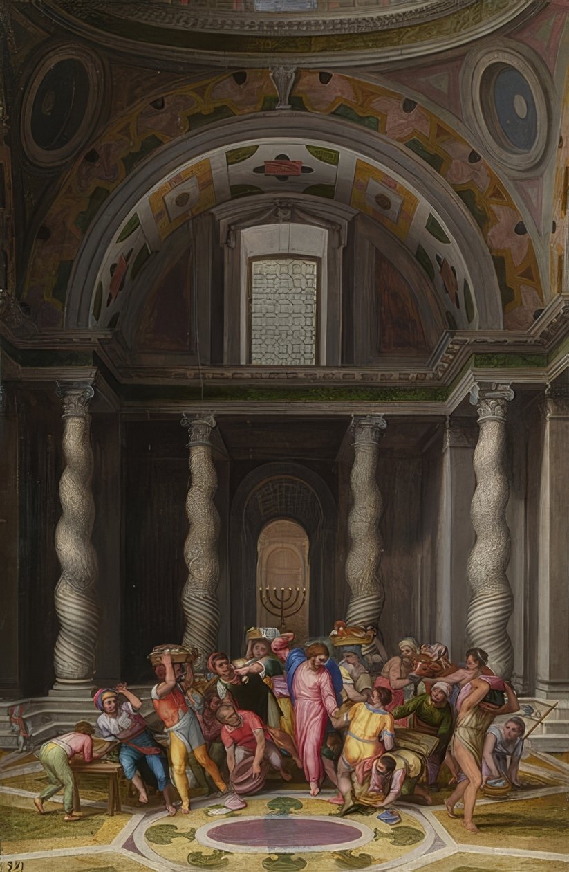 Jésus chasse les changeurs du temple. Après 1550 - Marcello Venusti