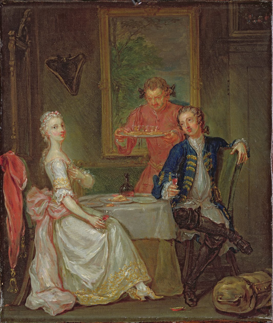 Conversation à dîner (Un homme et une femme buvant au souper) - Marcellus the Younger Laroon