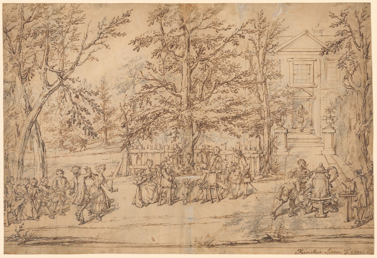 Fête de jardin dans une maison de campagne - Marcellus Laroon II