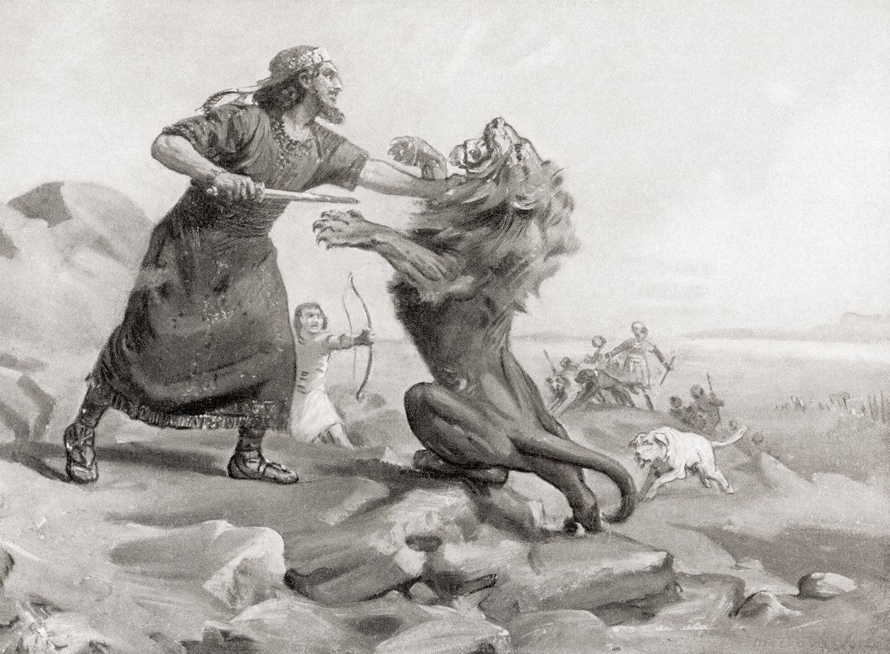 Tiglath-Pileser tuant un lion, tiré de Hutchinson