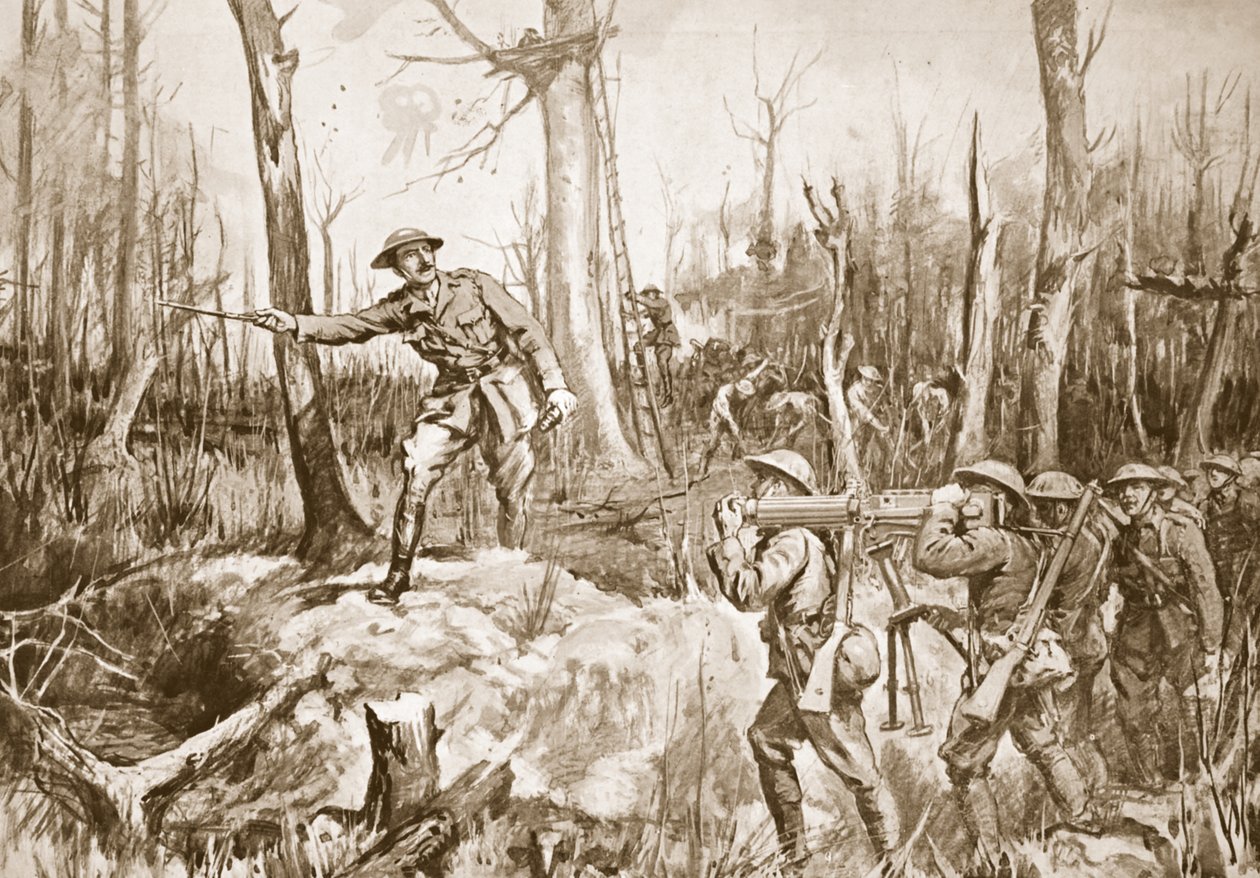 Le capitaine (lieutenant-colonel temporaire) R.B. Barker organisant les défenses d