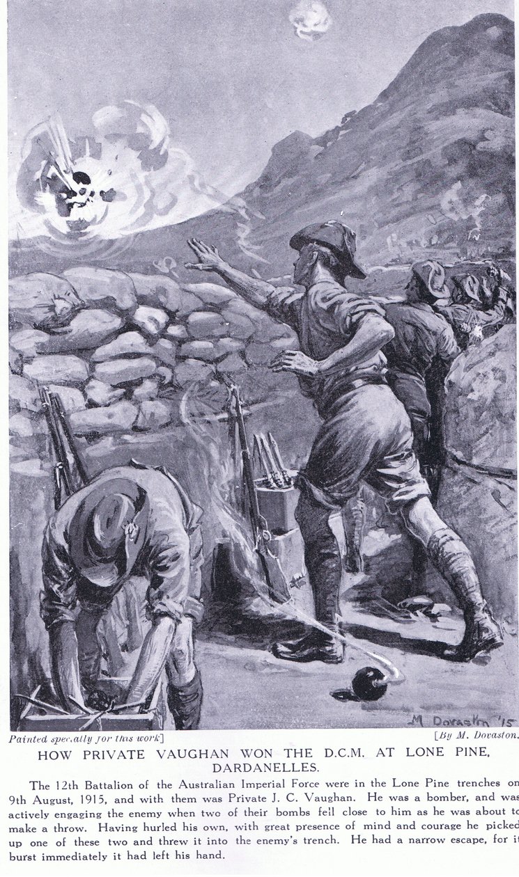 Comment le soldat Vaughan a obtenu la DCM à Lone Pine Dardanelles août 1915 (litho) - Margaret Dovaston