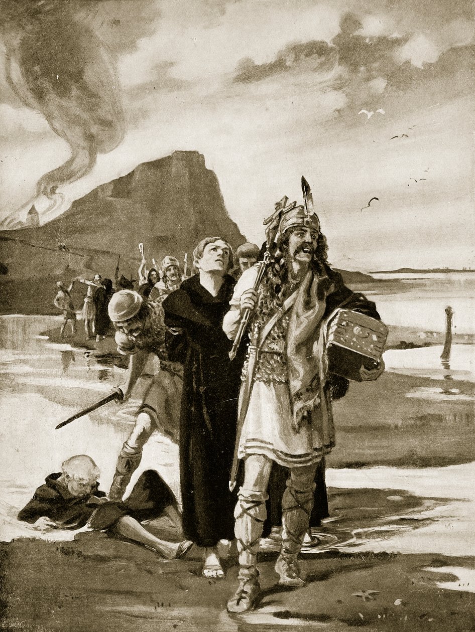 Le pillage de Lindisfarne, illustration tirée de "Hutchinson