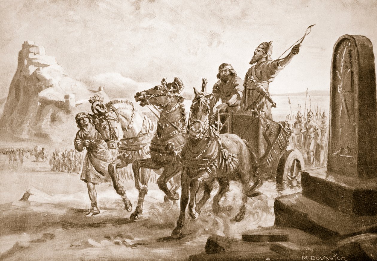 Tiglath-Pileser IV devant la citadelle de Turushpa, illustration tirée de "Hutchinson