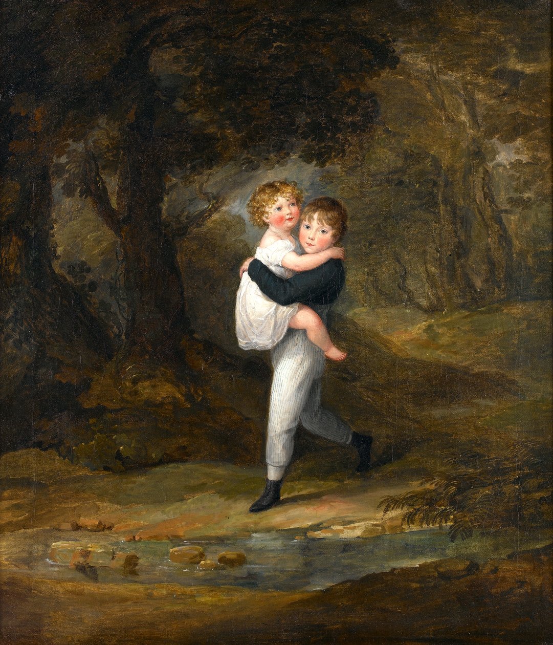 Enfants dans le bois traversant le ruisseau, vers 1806 - Maria Spilsbury