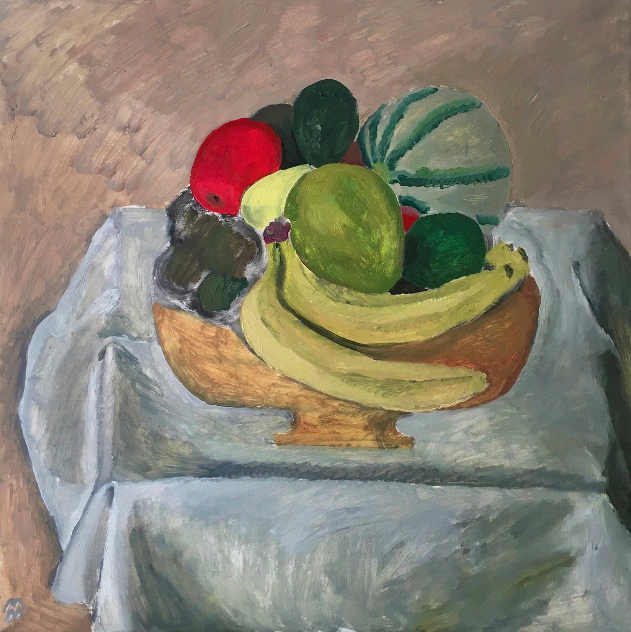 Corbeille de fruits, 2020 (huile sur papier) - Maria Magenta