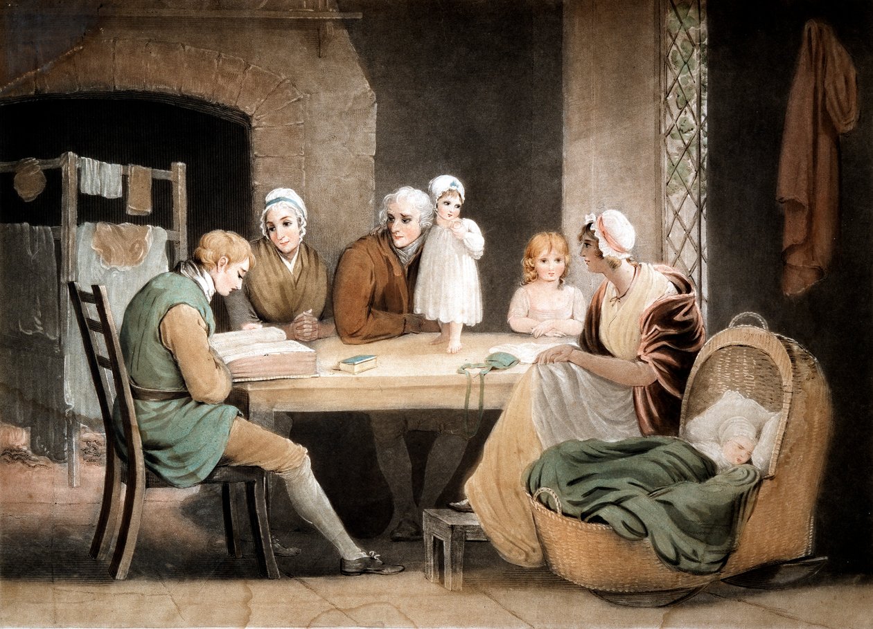 Trois générations écoutant une lecture de la Bible familiale - Maria Spilsbury