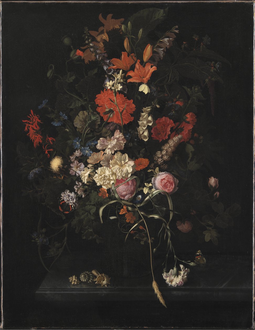 Bouquet de fleurs dans un vase en verre - Maria van Oosterwijck