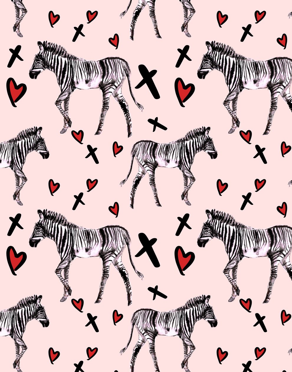 Zebra Love, Pink, 2020 (aquarelle sur papier) - Marianna Kulukundis