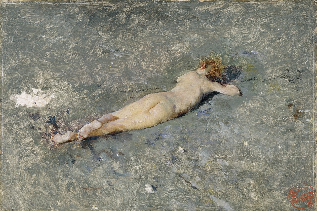 Enfant nu étendu sur la plage de Portici - Mariano Fortuny y Marsal