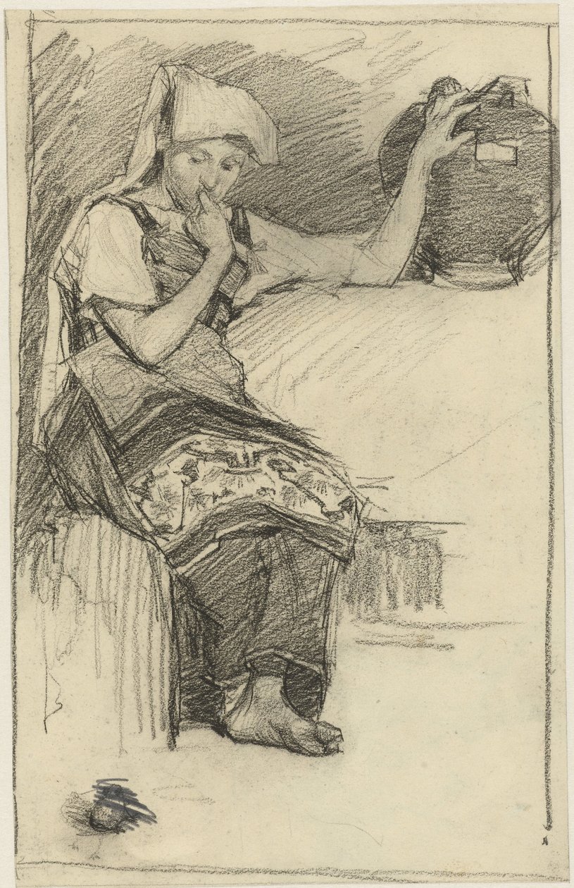 Fille assise avec une cruche - Marius Bauer