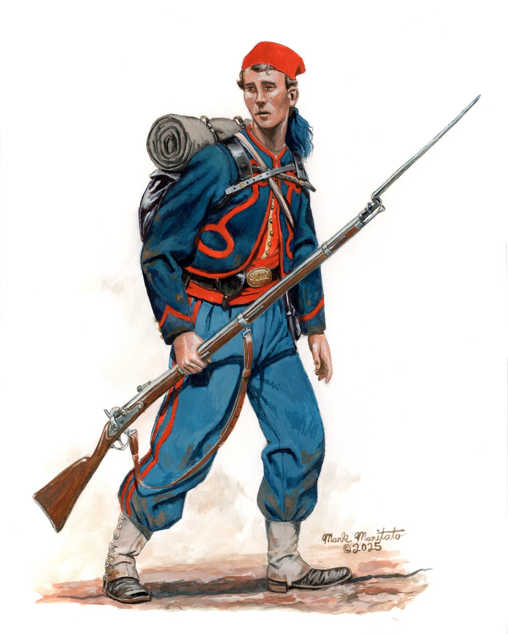 10th New York Infantry National Zouaves 4th Uniform 1862, 2025 (Aquarelle et gouache sur bristol) - Mark Maritato