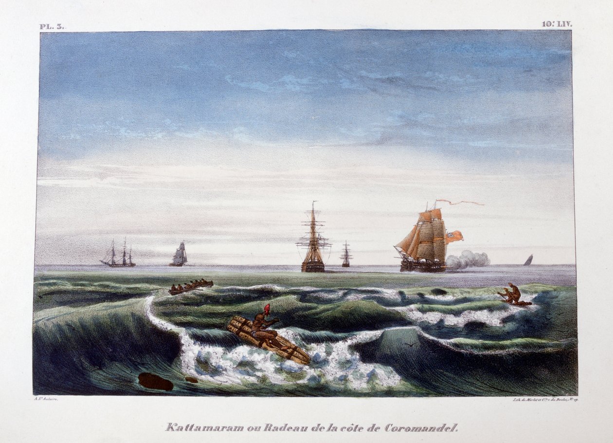 Un radeau au large de la côte de Coromandel, Inde, 1828 - Marlet et Cie