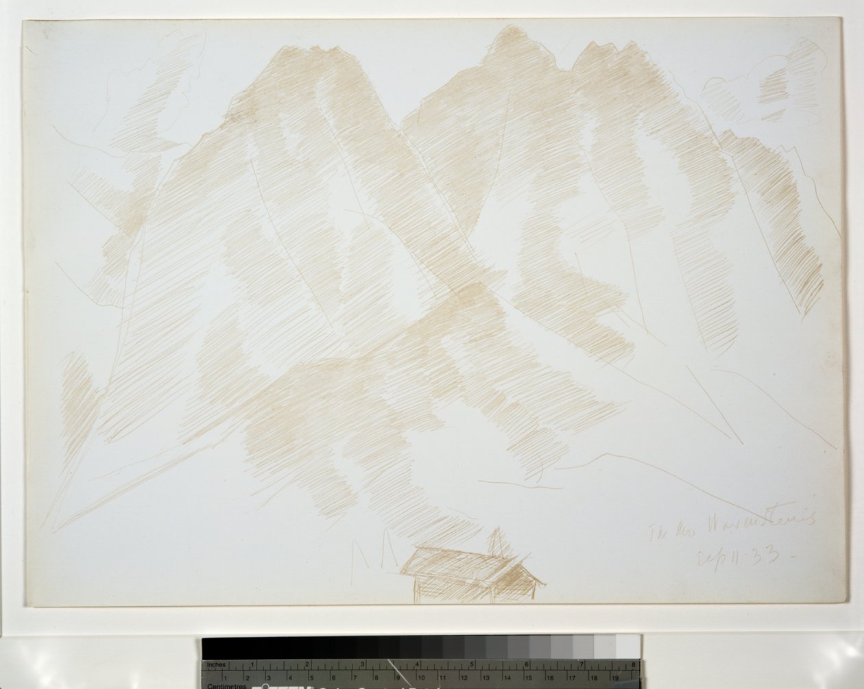 Paysage de montagne avec bâtiments au premier plan - Marsden Hartley