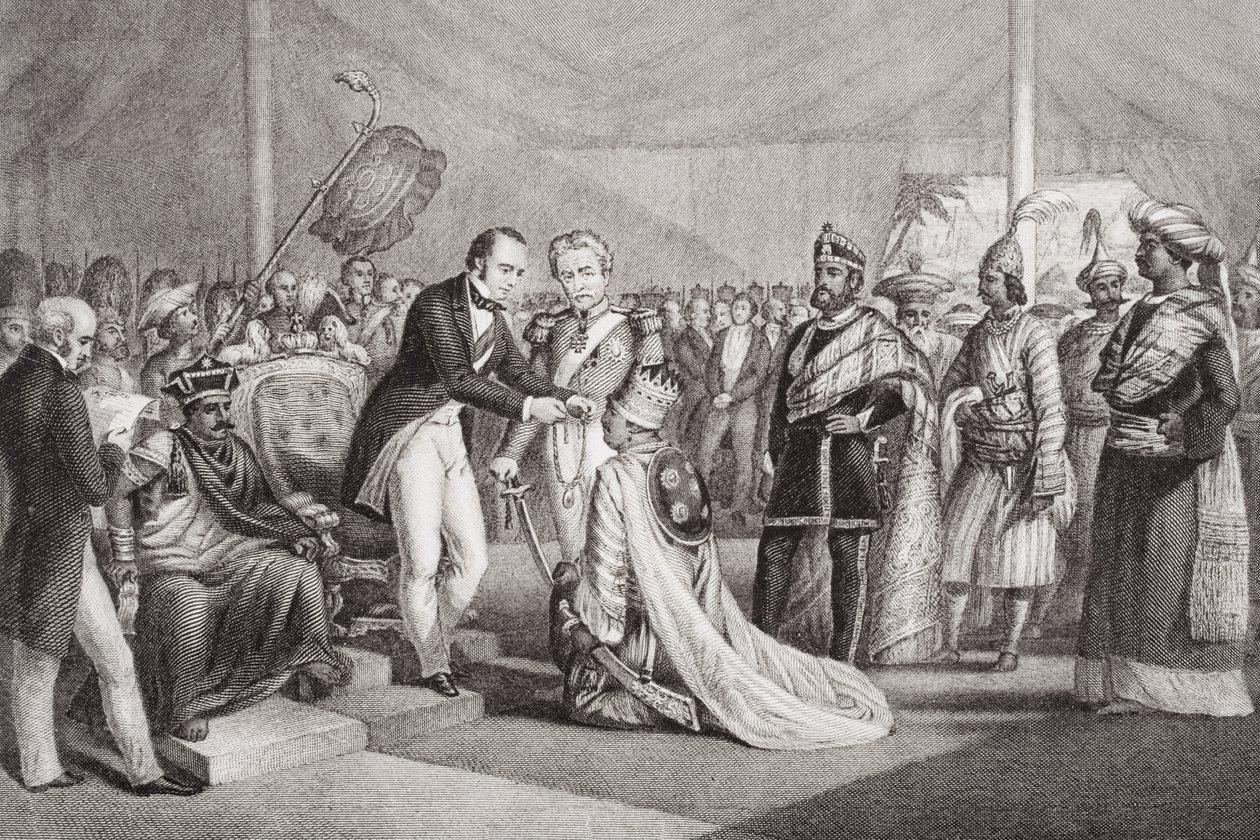 Grand Durbar à Cawnpore après la répression de la révolte des Cipayes, 1858, de 