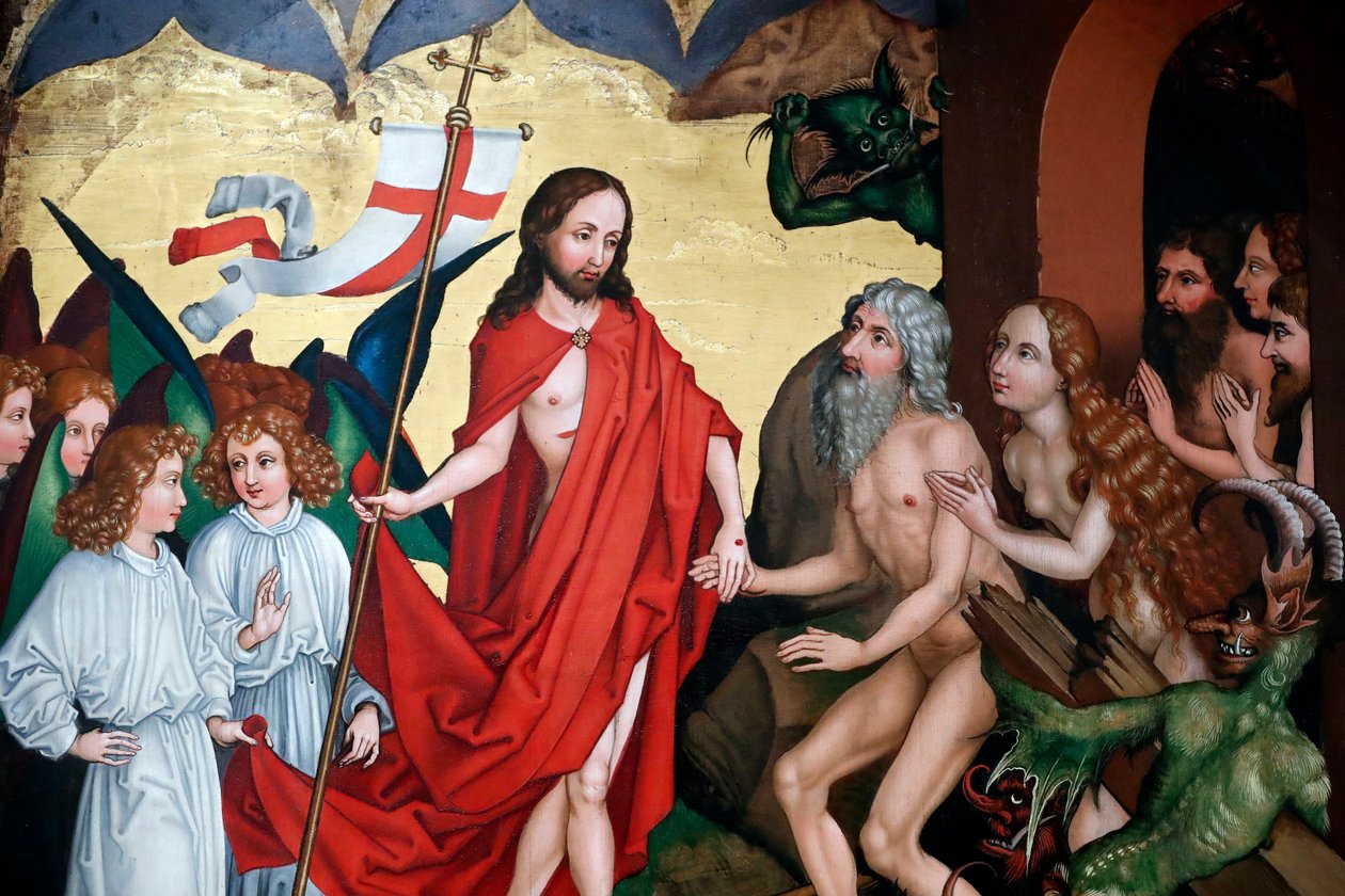 Jésus tire Adam et Ève de leurs tombes à la résurrection - Martin Schongauer