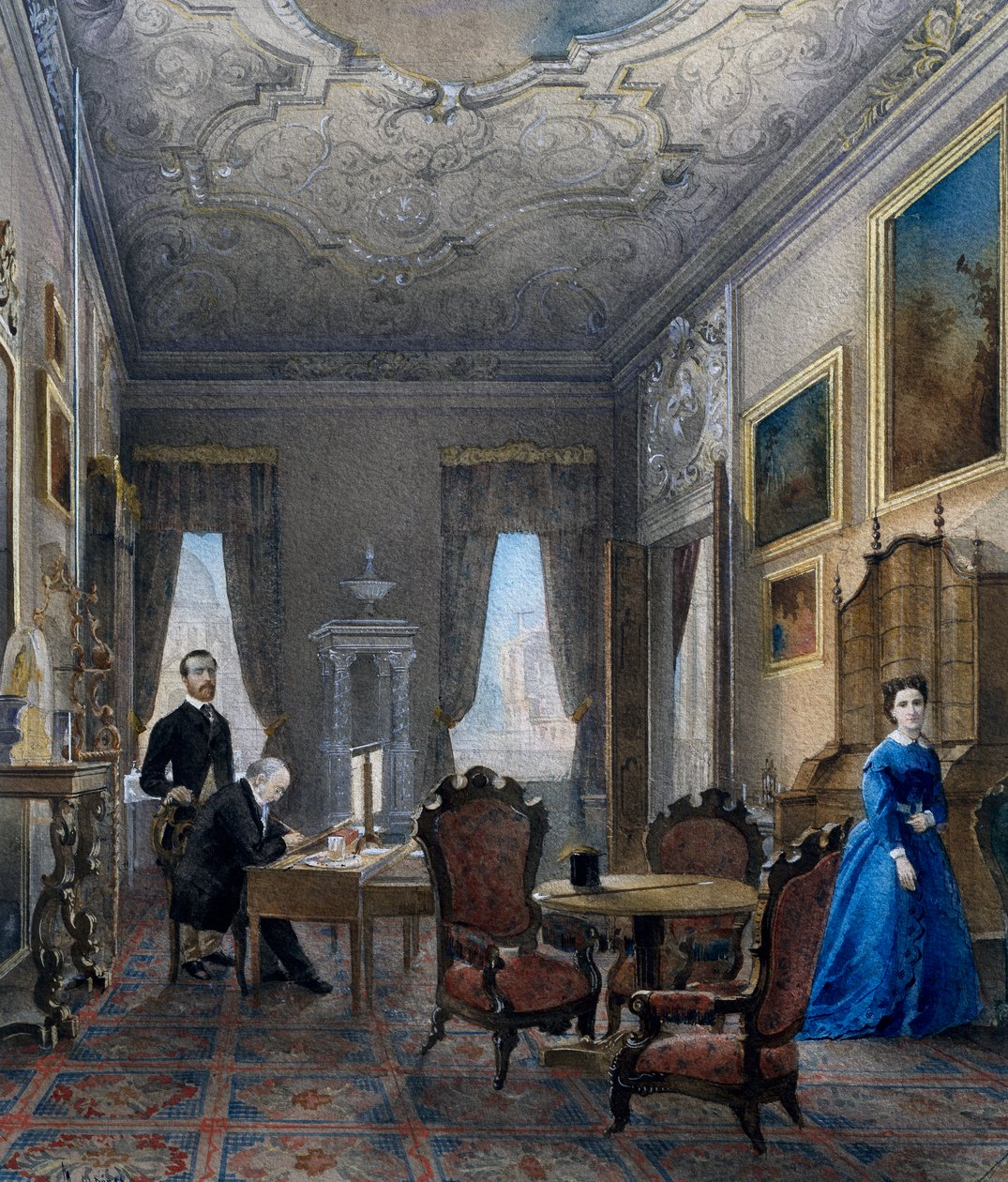 Intérieur vénitien, aquarelle de Don Martin (actif en 1896), Italie - Martin Don