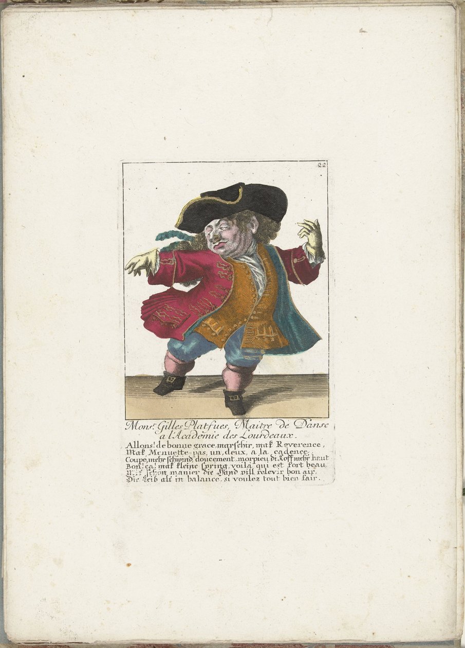 Le nain Gilles Platfues en maître de danse français, vers 1710 (Il Callotto resurcitato) - Martin Engelbrecht (attributed to)