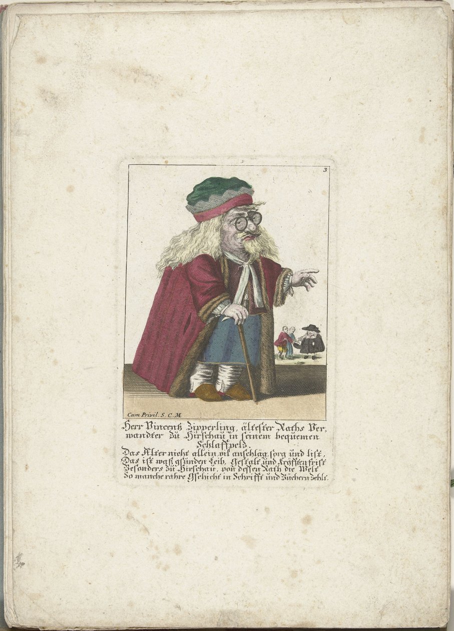 Le nain Vincentz Zipperling en manteau de fourrure, vers 1710 - Martin Engelbrecht (attributed to)