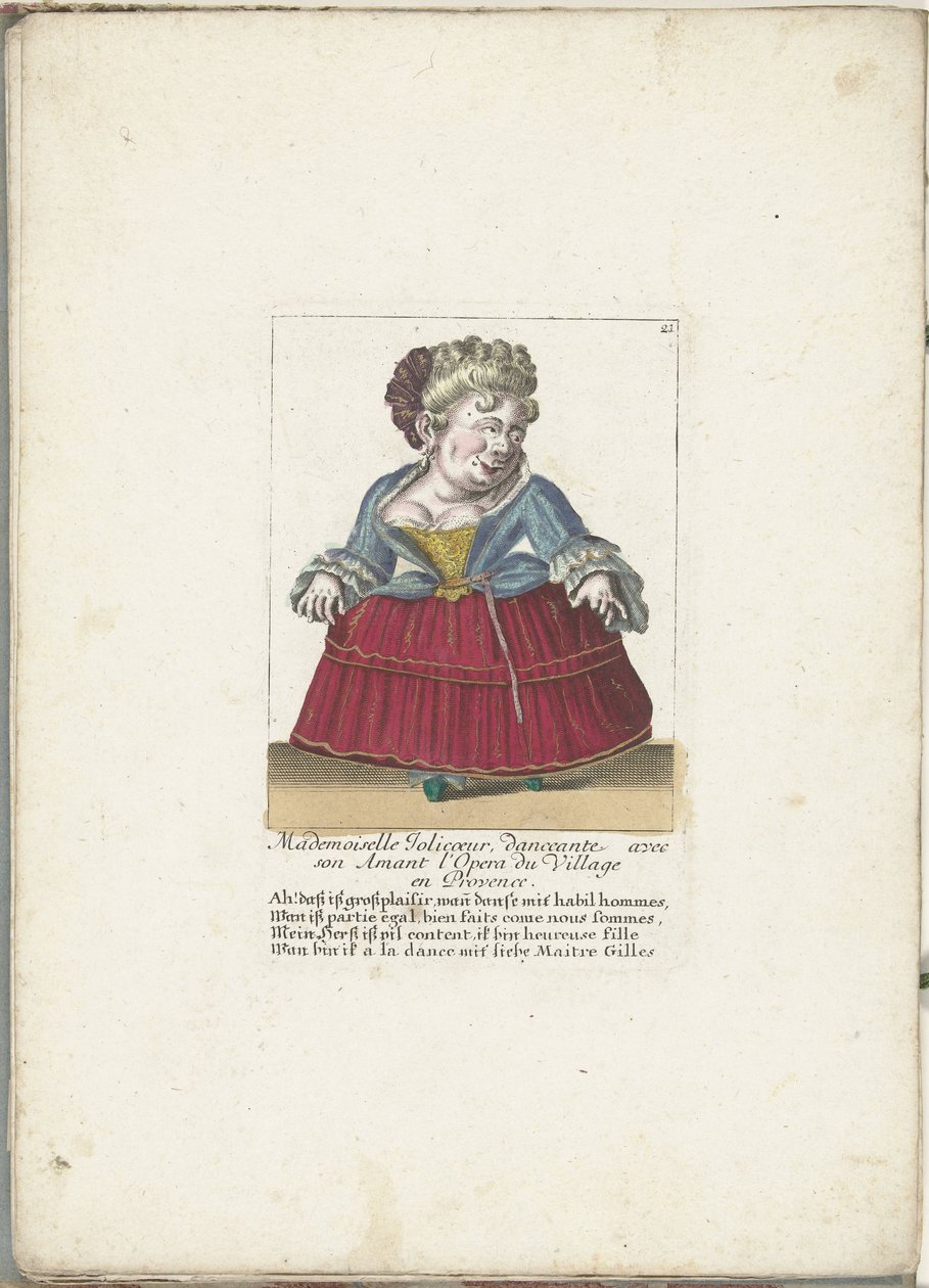 Nain en tant que Mademoiselle Jolicoeur, vers 1710 (Il Callotto resurcitato oder Neu eingerichtes Zwerchen Cabinet) - Martin Engelbrecht (attributed to)