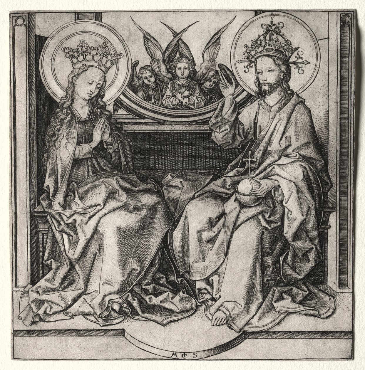Dieu le Père et la Vierge Marie en trône entourés d