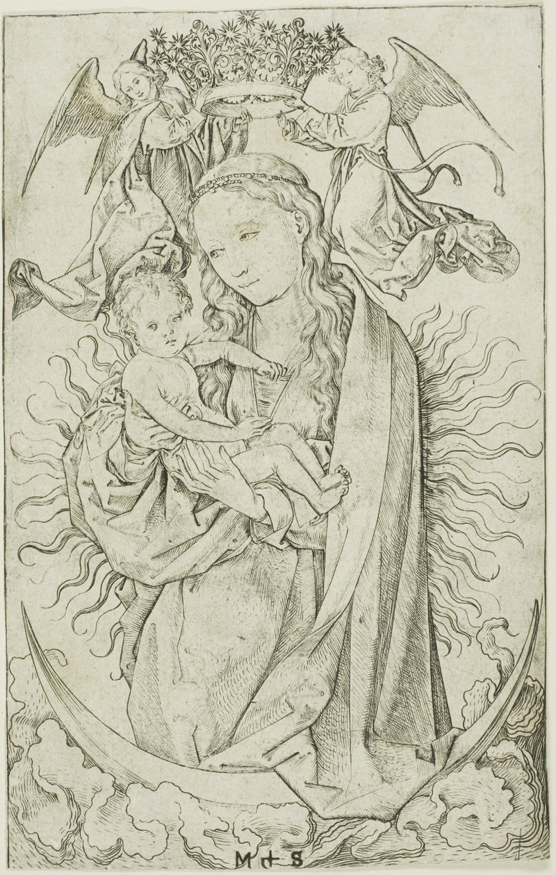 La Vierge au Croissant couronnée par deux anges - Martin Schongauer