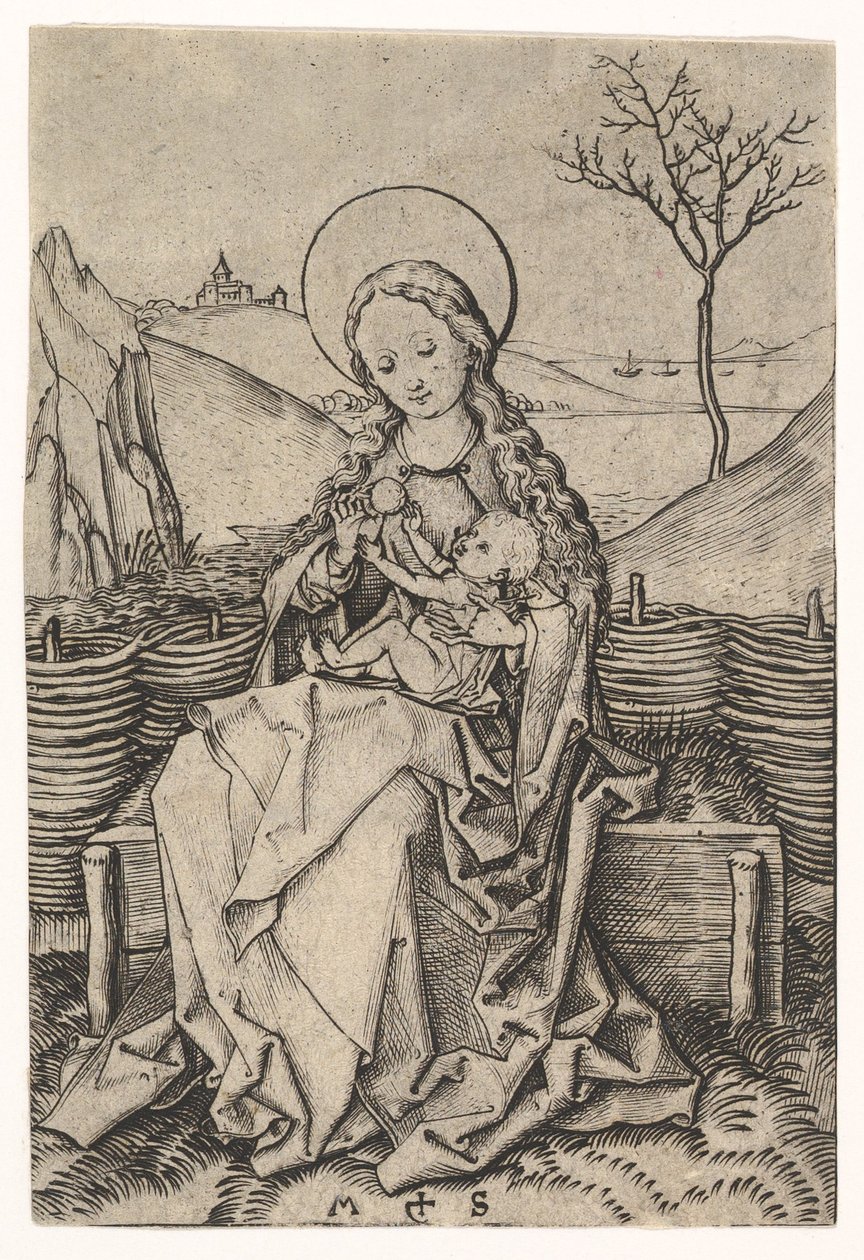 Vierge et Enfant sur un banc herbeux, vers 1435-1491 - Martin Schongauer