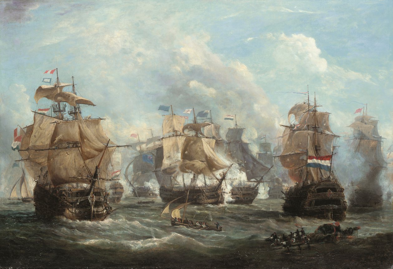 Le vaisseau amiral anglais Venerable engageant le vaisseau amiral néerlandais Vrijheid à la bataille de Camperdown - Martin Schouman