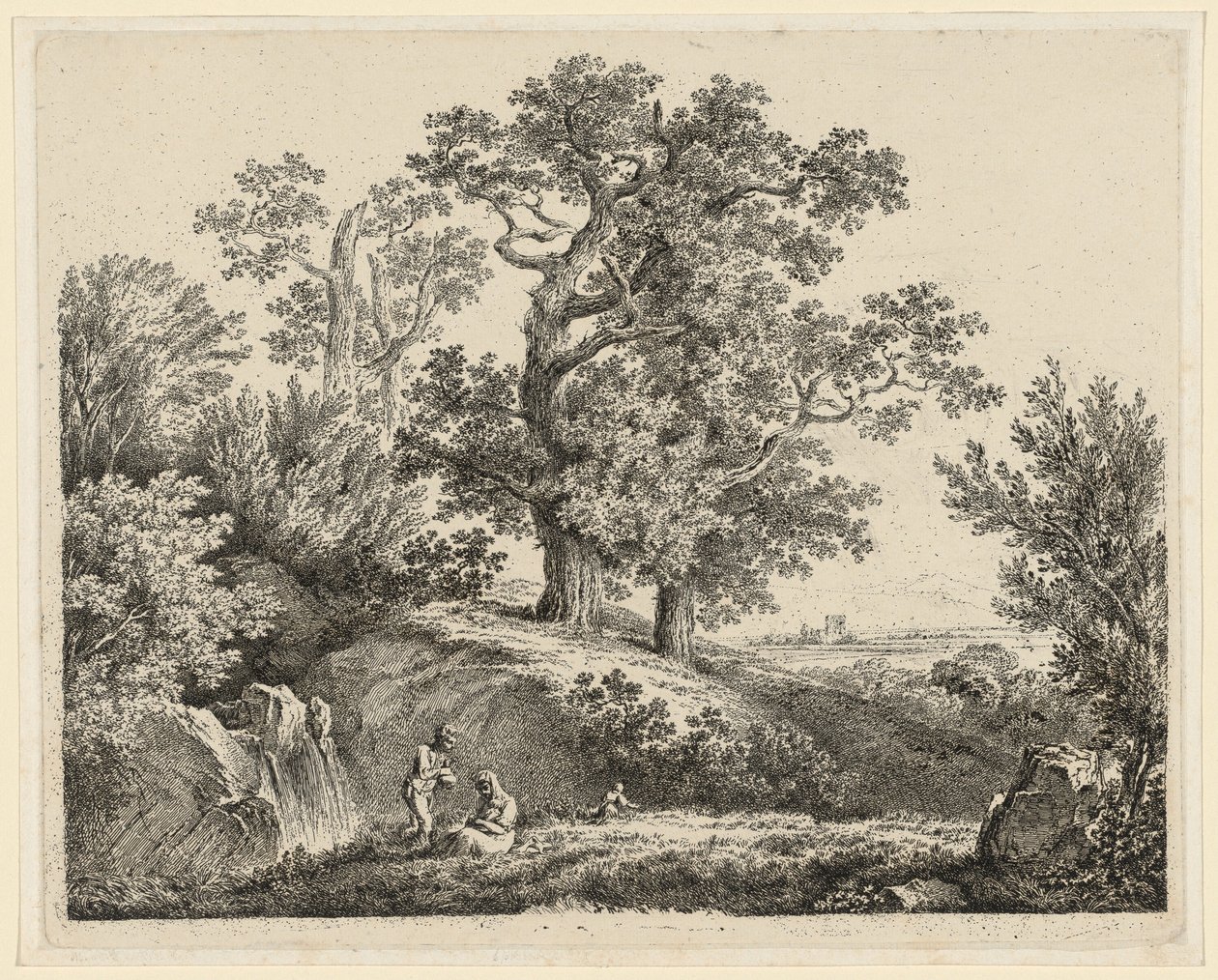 Paysage avec une Cascade et une Famille au Repos - Martin von Molitor