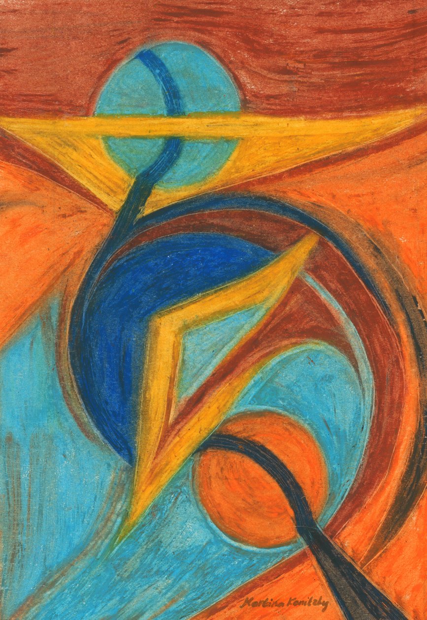 Composition brun orange jaune bleu abstrait - Martina Konitzky