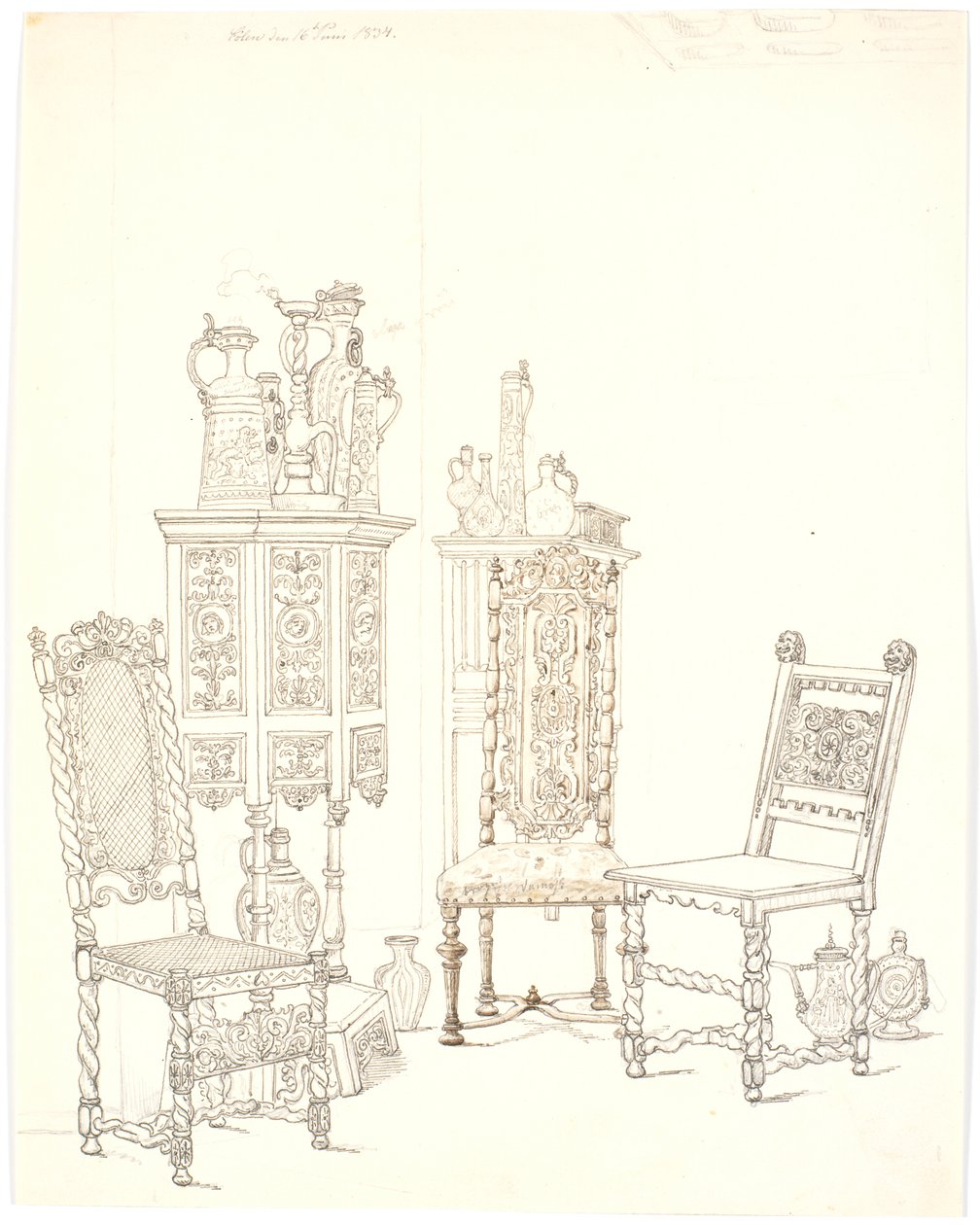 Vieilles chaises et armoires en faïence - Martinus Rørbye