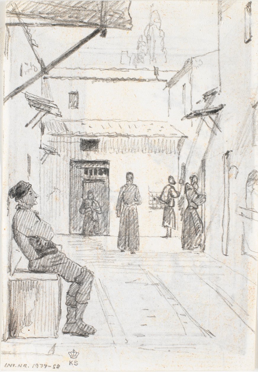 Rue italienne avec un pêcheur en arrière-plan - Martinus Rørbye