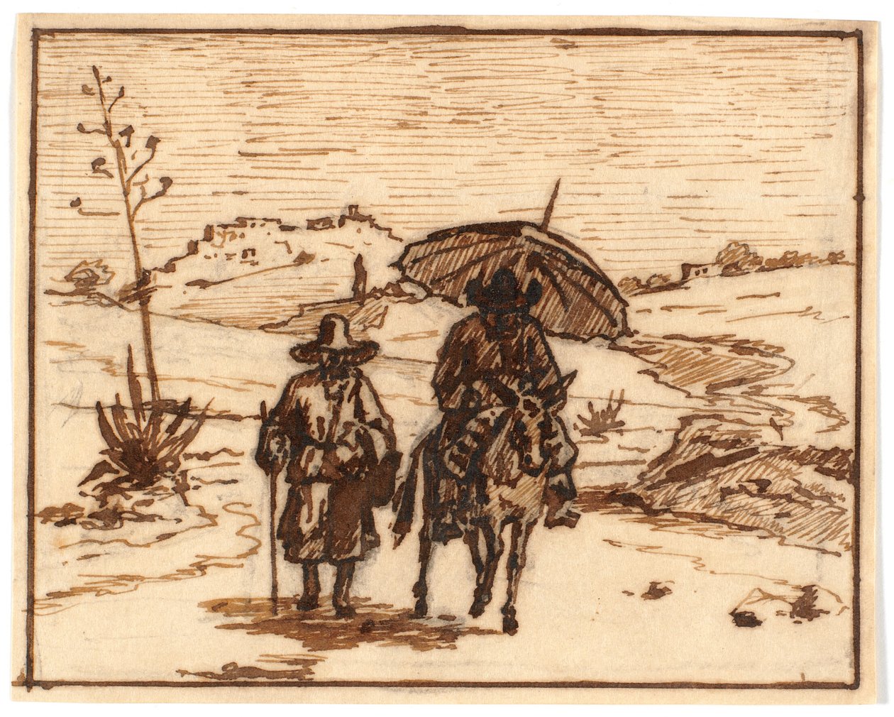Paysage italien avec cavalier sur un âne et un marcheur - Martinus Rørbye