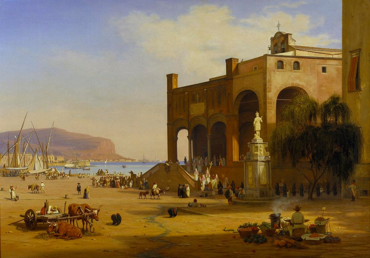La vie de rue près du port de Palerme - Martinus Rørbye