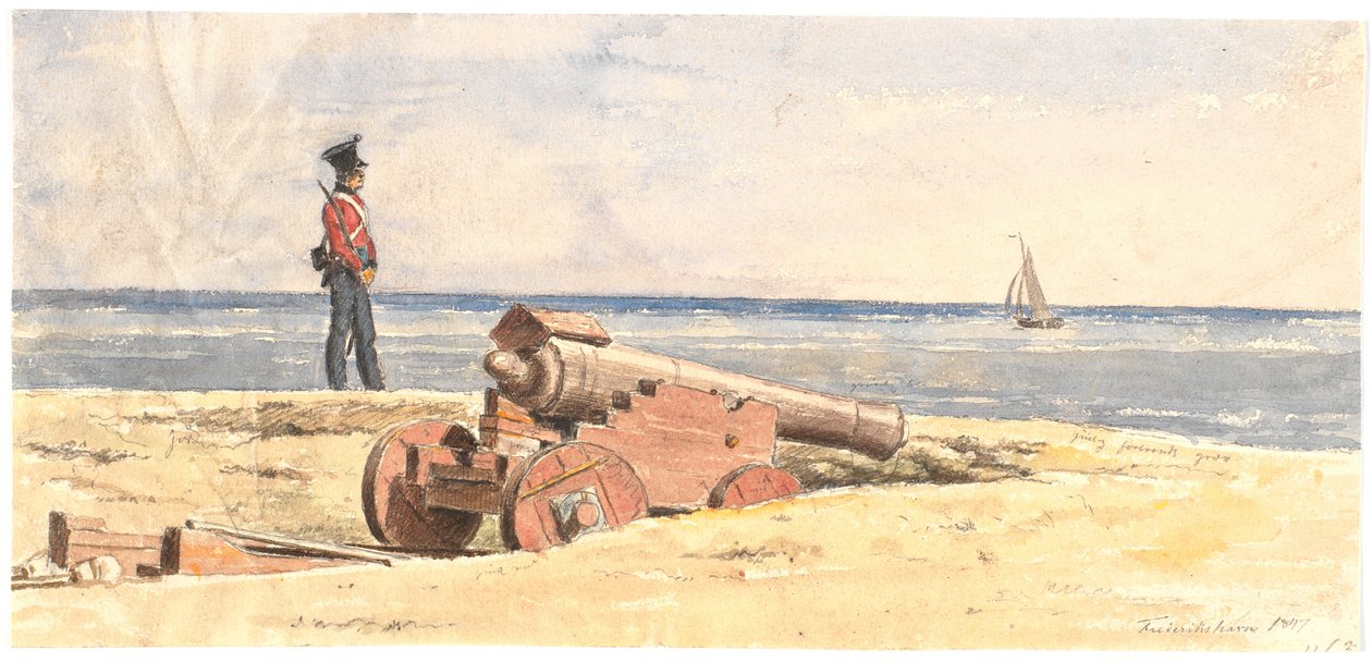 Sentinelle et canon sur le rivage à Frederikshavn - Martinus Rørbye