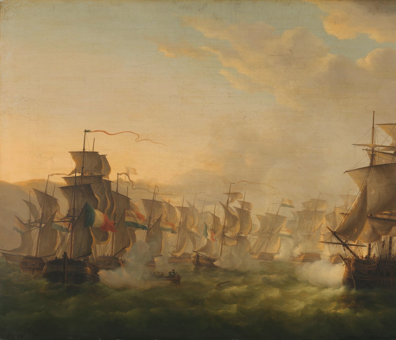 Affrontement des flottes néerlandaise et britannique lors du passage de la flottille néerlandaise à Boulogne (1804) - Martinus Schouman (signed by artist)