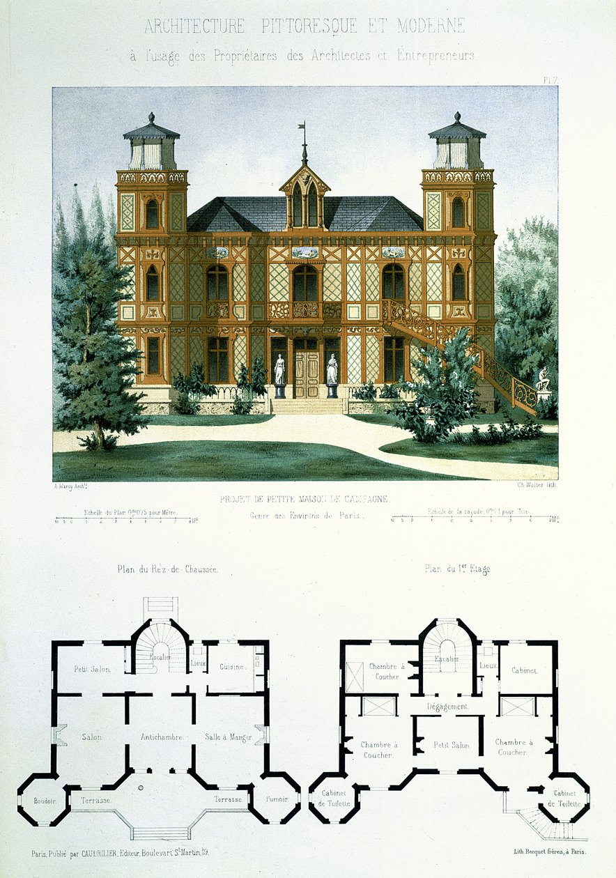 Projet pour une petite maison de campagne près de Paris, gravé par Walter, planche 7 de 