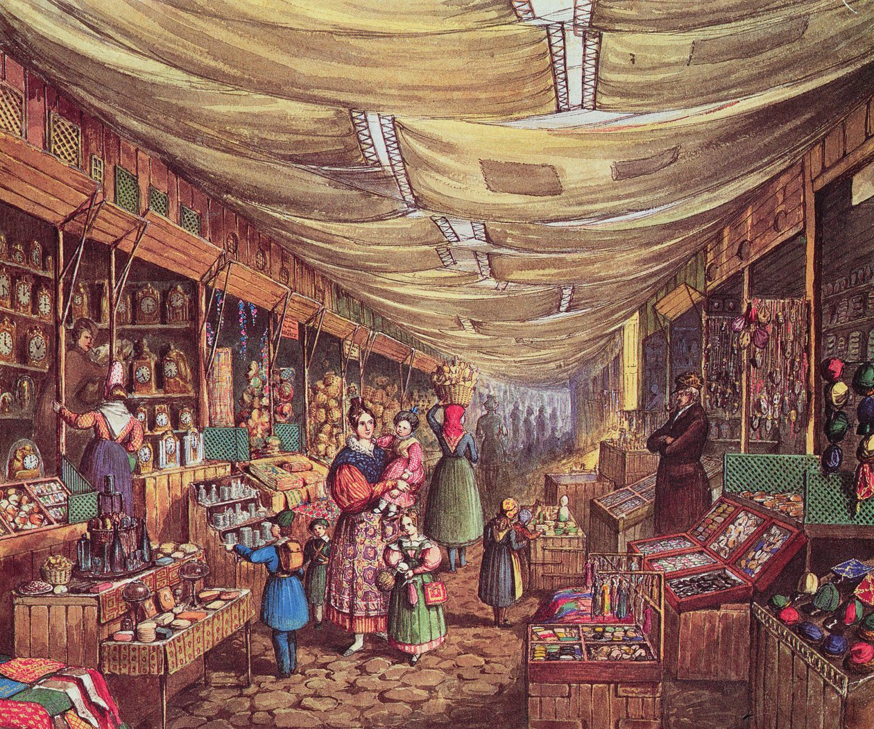 Scène à la foire de Francfort. Partie de la ligne de stands le long de la rivière Mayn - Mary Ellen Best
