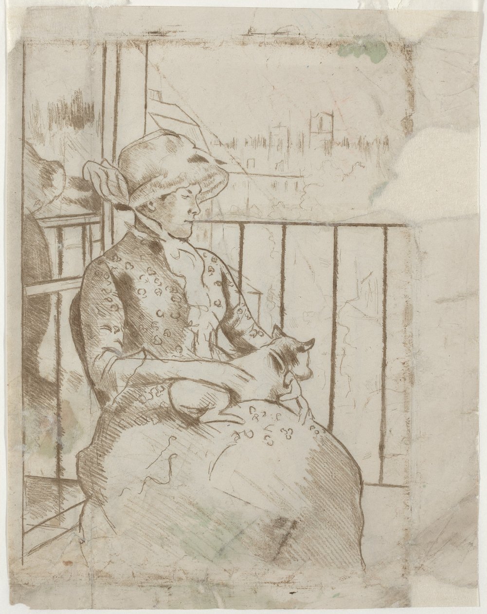 Susan sur un balcon tenant un chien [verso] - Mary Cassatt