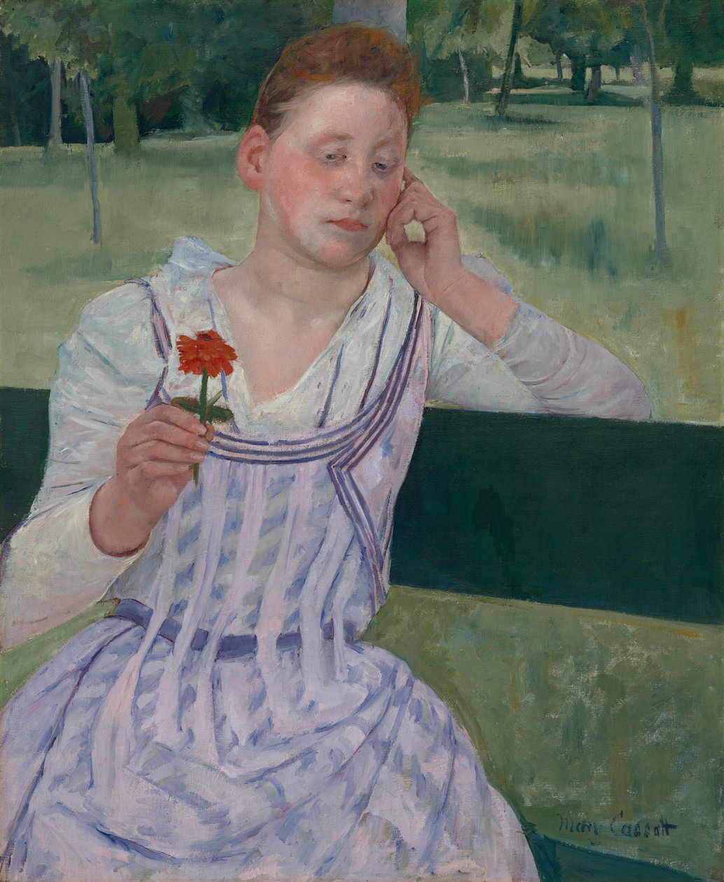 Femme avec un zinnia rouge (Rêverie) - Mary Cassatt