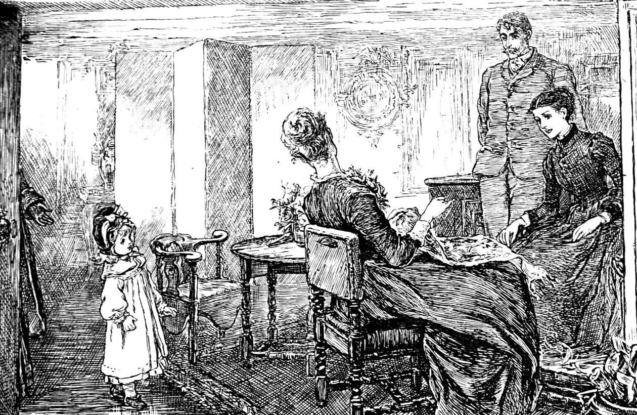 Une petite fille avec sa tante et son oncle qui la gardent pour l