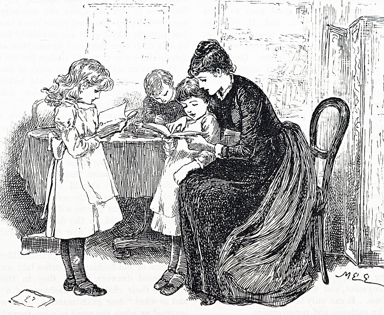 Enfants écoutant leur mère lire - Mary Ellen Edwards